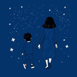 A navy blue-themed illustration featuring a starry sky, symbolizing autism