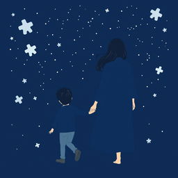 A navy blue-themed illustration featuring a starry sky, symbolizing autism