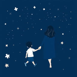 A navy blue-themed illustration featuring a starry sky, symbolizing autism