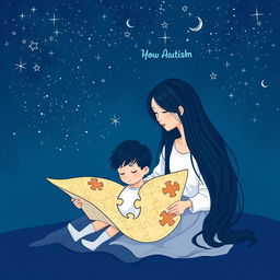 A navy blue-themed illustration featuring a starry sky, symbolizing autism