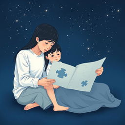 A navy blue-themed illustration featuring a starry sky, symbolizing autism