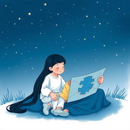 A navy blue-themed illustration featuring a starry sky, symbolizing autism