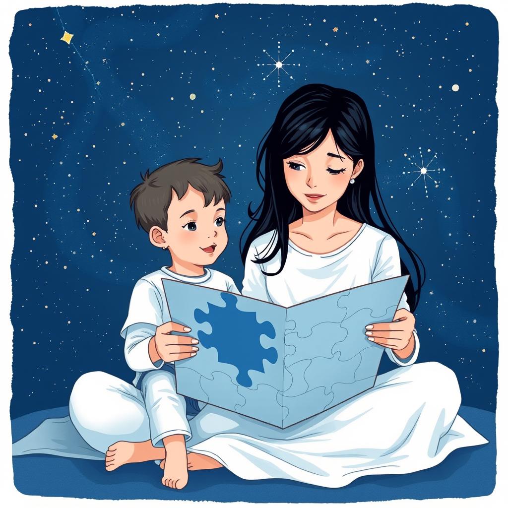 A navy blue-themed illustration featuring a starry sky, symbolizing autism