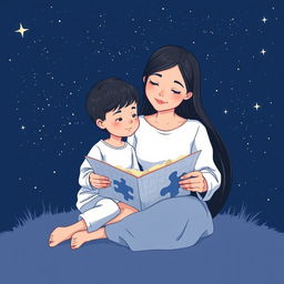 A navy blue-themed illustration featuring a starry sky, symbolizing autism