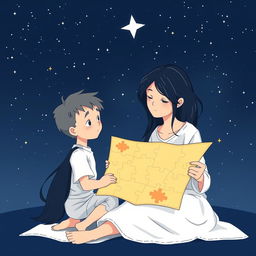 A navy blue-themed illustration featuring a starry sky, symbolizing autism