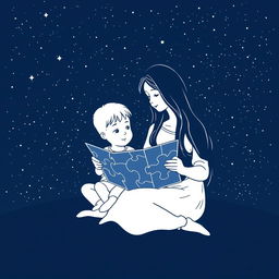 A navy blue-themed illustration featuring a starry sky, symbolizing autism