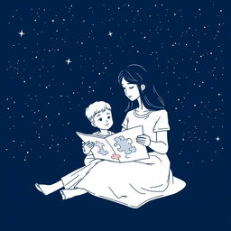 A navy blue-themed illustration featuring a starry sky, symbolizing autism