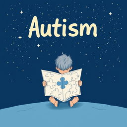 A navy blue-themed illustration showcasing a starry sky, symbolizing autism