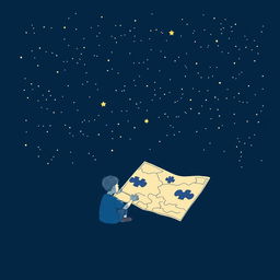 A navy blue-themed illustration showcasing a starry sky, symbolizing autism