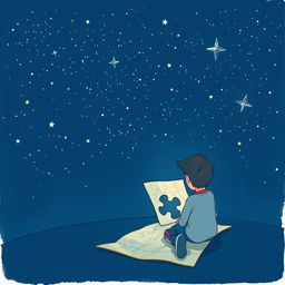 A navy blue-themed illustration showcasing a starry sky, symbolizing autism