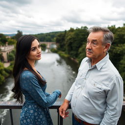 A couple standing on a picturesque bridge