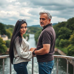 A couple standing on a picturesque bridge