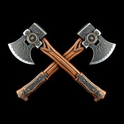 Two crossed Viking-style axes on a black background