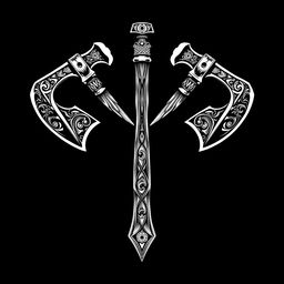 Two crossed Viking-style axes designed solely in black, suitable for a tattoo