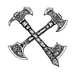 Two crossed Viking-style axes designed solely in black, suitable for a tattoo