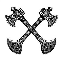 Two crossed Viking-style axes designed solely in black, suitable for a tattoo