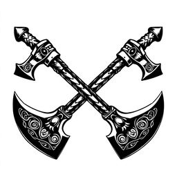 Two crossed Viking-style axes designed solely in black, suitable for a tattoo