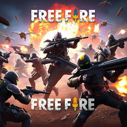 An intense and action-packed scene from the game Free Fire, featuring dynamic characters engaged in a high-energy battle royale