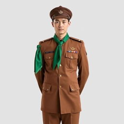 Men's ceremonial uniform for Pandu scouts, featuring a long-sleeved design in earthy lenchung brown color