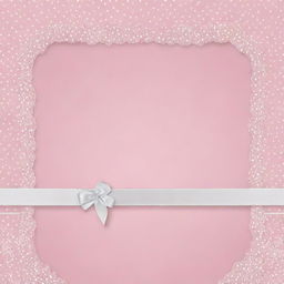 A background in baby pink color adorned with white polka dots and intricate white ribbons.