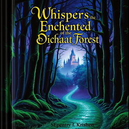 A captivating book cover featuring a mysterious, enchanted forest at dusk