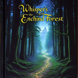 A captivating book cover featuring a mysterious, enchanted forest at dusk