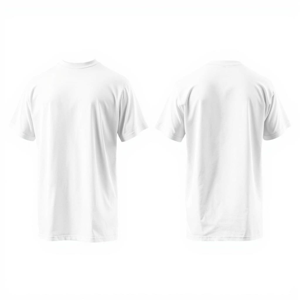 A plain white t-shirt displayed from both the front and back views