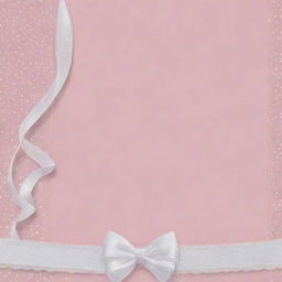 A highly detailed background in a rich, baby pink hue, densely adorned with sharp, crystal clear white polka dots and intricate, finely rendered white ribbons.