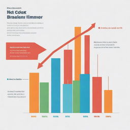 An infographic displaying the growth in followers, engagement, and reach of a brand on social media, with rising lines and bar graphs in brand's specific colors.