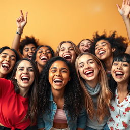 A group of girls celebrating and experiencing a moment of pure joy and bliss, their expressions filled with happiness and exhilaration