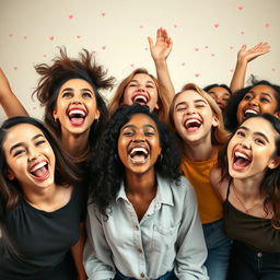 A group of girls celebrating and experiencing a moment of pure joy and bliss, their expressions filled with happiness and exhilaration