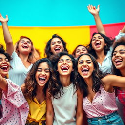 A group of girls celebrating and experiencing a moment of pure joy and bliss, their expressions filled with happiness and exhilaration