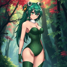 A sultry and alluring version of the character Tsuyu Asui from My Hero Academia