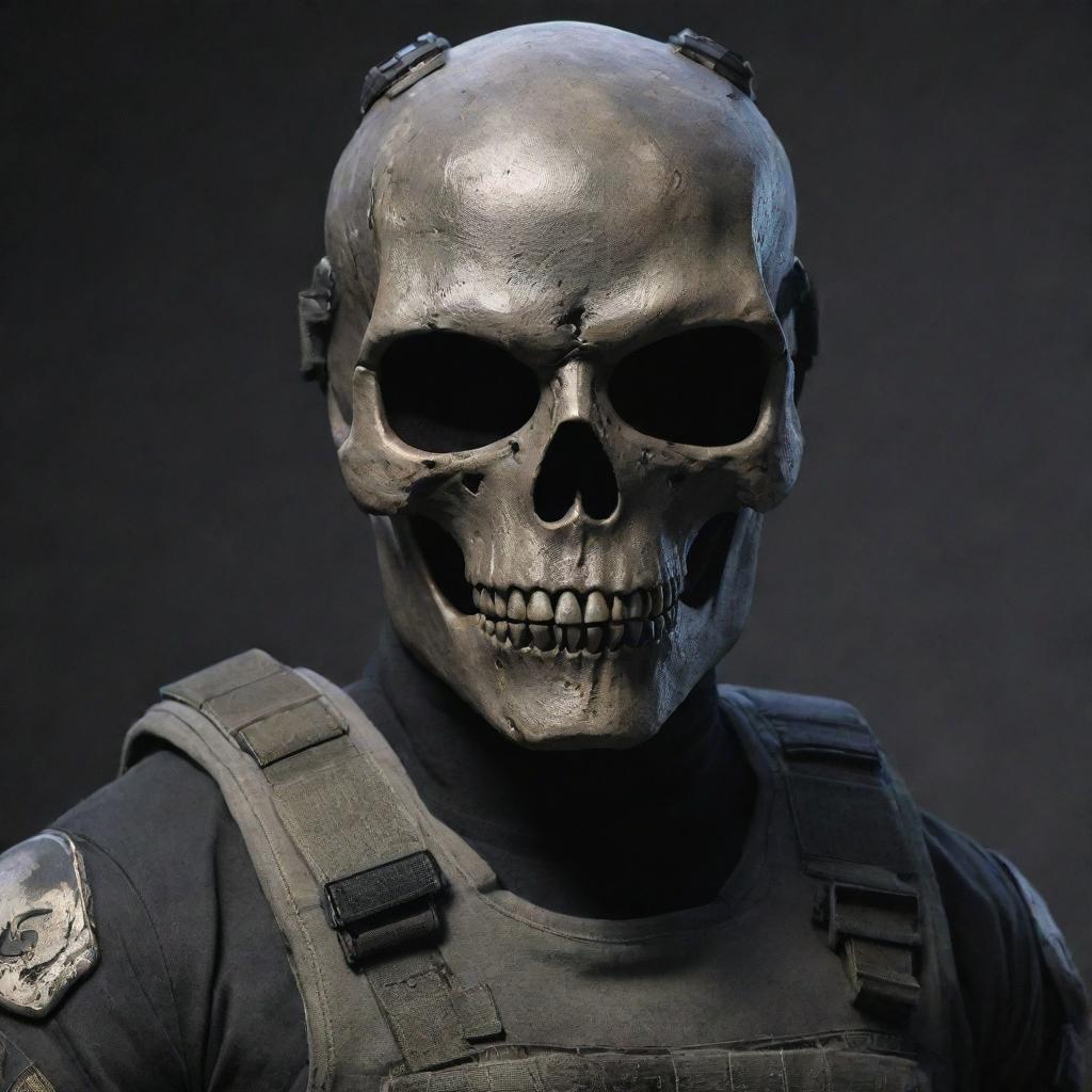 A realistic skull mask, combined with high-tech tactical gear inspired by Call of Duty video game.