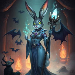 A seductive rabbit necromancer in a fantasy D&D setting, exuding an aura of allure and magic