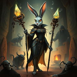 A seductive rabbit necromancer in a fantasy D&D setting, exuding an aura of allure and magic