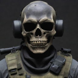 A realistic skull mask, combined with high-tech tactical gear inspired by Call of Duty video game.