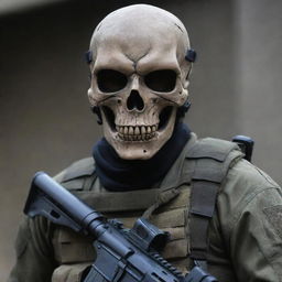 A realistic skull mask, combined with high-tech tactical gear inspired by Call of Duty video game.