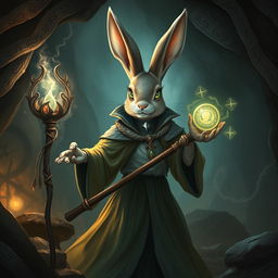 An alluring rabbit necromancer in a fantasy setting, radiating both beauty and dark enchantment