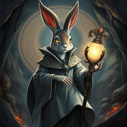 An alluring rabbit necromancer in a fantasy setting, radiating both beauty and dark enchantment