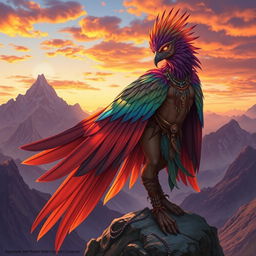 A captivating and seductive Aarakocra in a fantasy D&D setting, showcasing an exotic blend of avian and human features