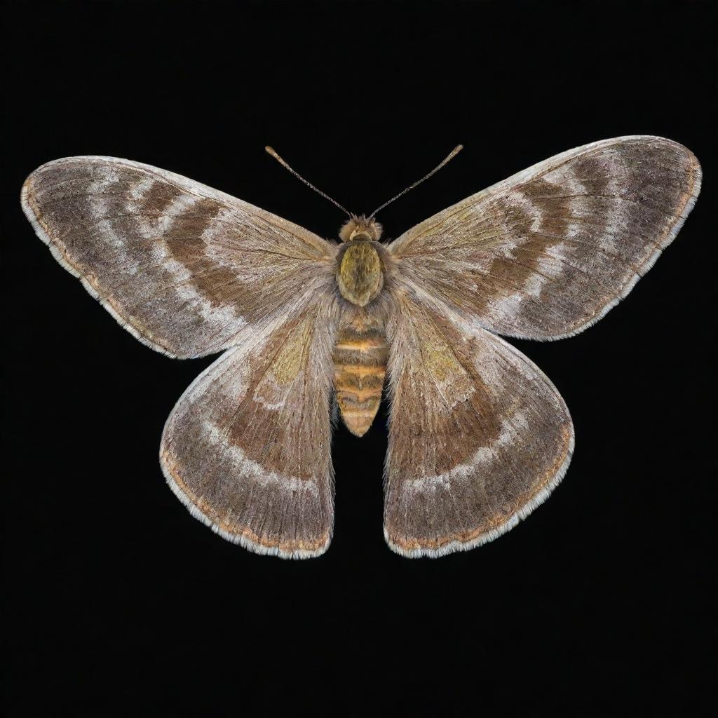 A moth glowing with soft, luminous light in a moonlit night, showcasing the intricate pattern on its wings.