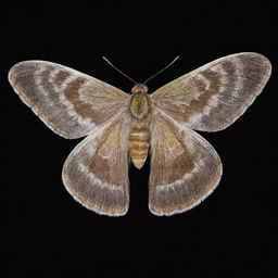 A moth glowing with soft, luminous light in a moonlit night, showcasing the intricate pattern on its wings.