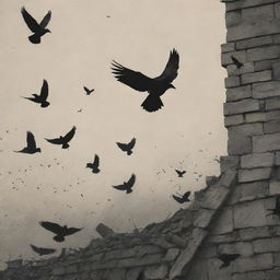 A solemn book cover portraying the Nanjing Massacre in a respectful way. Feature symbolic elements like a broken wall or black birds, in muted colours to signify the gravity of the historical event.