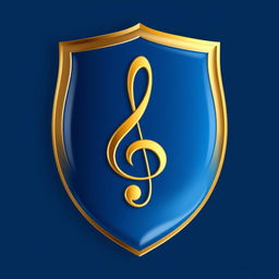 A blue shield with a golden border featuring a treble clef in the center