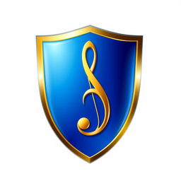 A blue shield with a golden border featuring a treble clef in the center