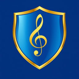 A blue shield with a golden border featuring a treble clef in the center