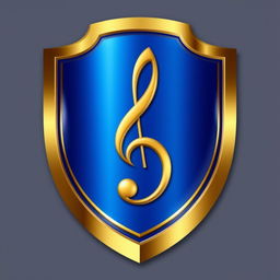 A blue shield with a golden border featuring a C clef in the center