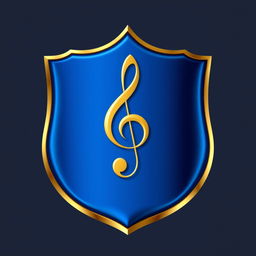 A blue shield with a golden border featuring a C clef in the center