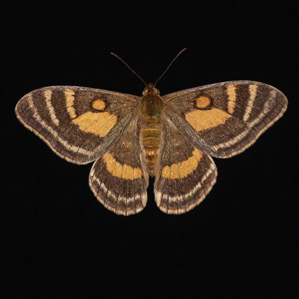 A moth exuding a radiant, luminous glow, highlighting the exceptional pattern on its wings under the serene darkness of night.